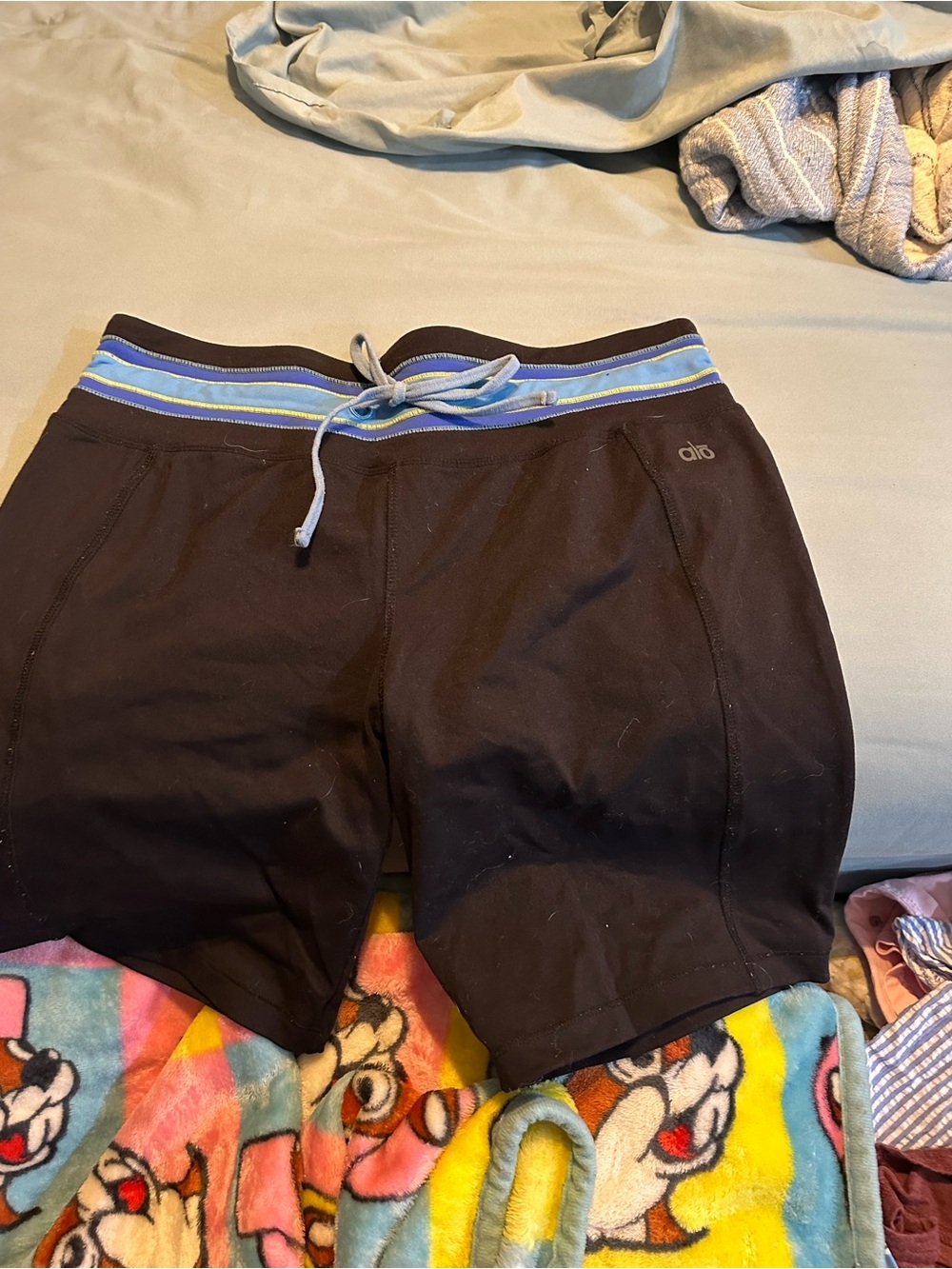 ALO Yoga Black Men's Athletic Shorts with Blue-Trim Waistband